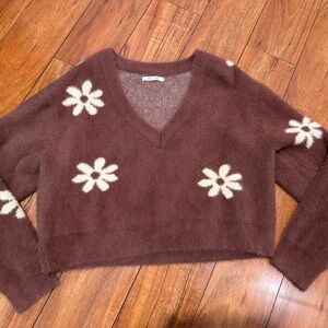 PacSun Brown Floral V-Neck Sweater